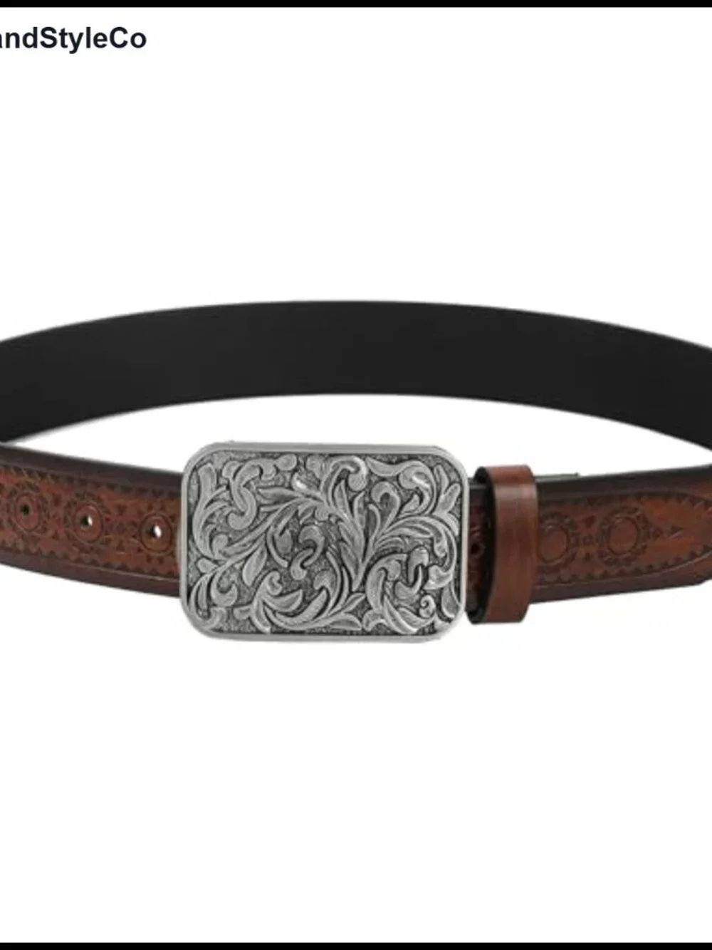 Rhinestone Studded Western Cowgirl Belt PU Leather Floral Buckle Waist Belt